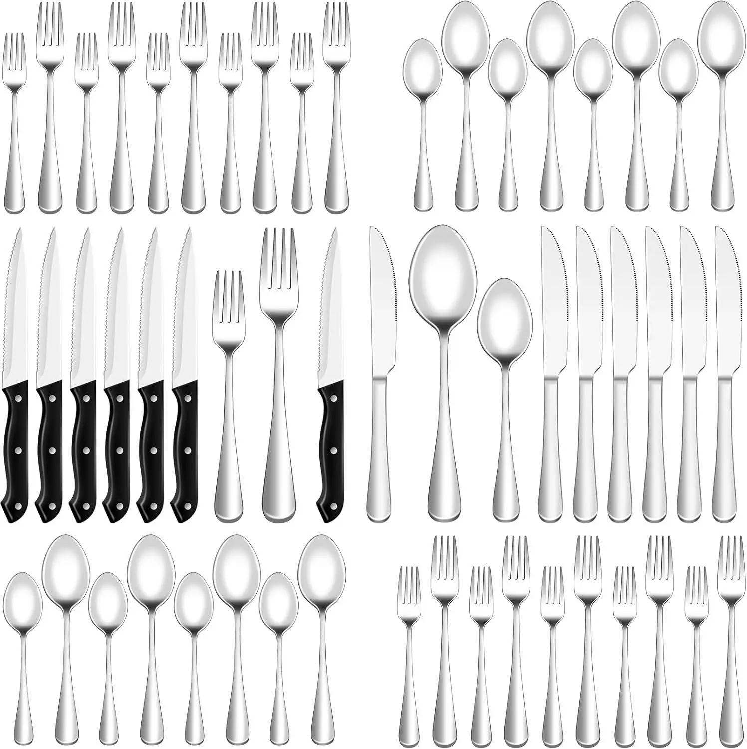 24-Piece Stainless Steel Tableware Set for 4, Nickel-Free Mirror Polished Cutlery with Steak Knives & Spoons, Classic Shape Dishwasher Safe Kitchenware for Home Kitchen,techvibes