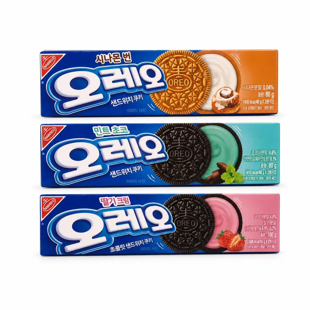 Imported Snacks Oreo Strawberry Creme, Mint & Cinnamon Bun - South Korea - Asian Snacks
