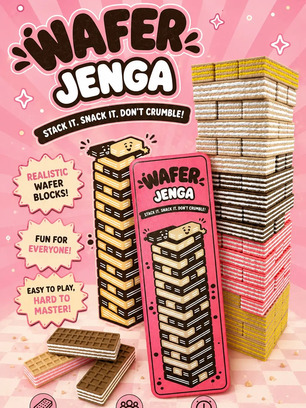 Wafer Jenga Stacking Game with 54 Realistic Wafer Blocks & Storage