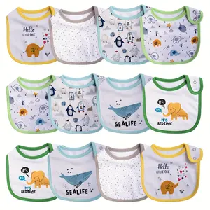 12 Pack High-Quality Cotton Baby Bibs – Soft Absorbent Feeding Bibs with Adjustable Snap, Unisex for Boys & Girls, Teething & Drooling Essentials, Infant Must-Haves Organic Onesie Set