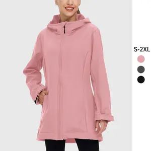 Women's Softshell Jackets Waterproof Fleece Lined Windbreaker Jacket Hooded Windproof Jacket Warm Long Coat