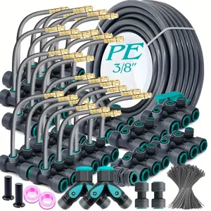 Flexible Copper Adjustable Spray Kit Gray 3/8" PE Hose Quick Connect Atomizing Cooling Dust Removal Watering System Suitable for Garden