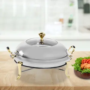 Stainless Steel Flat-Bottomed Chafing Dish, 3L Chafing Dish Buffet Chafing Fuel Frame, Portable Food Warmer Container with Handrail, Suitable for Hotels, Buffets,Restaurants, Home Pots Cookware Steamer Silver