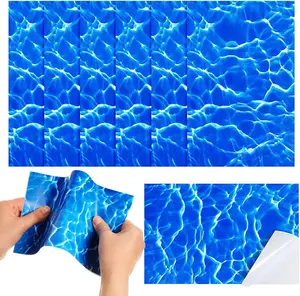 6 Pcs PVC Pool Repair Patches 8.45x5.51 Inch - Heavy-Duty Vinyl Adhesive Patch Kit for Above Ground Pools, Air Mattress, Inflatable Boats, Tents(Ripple,Dark Blue)