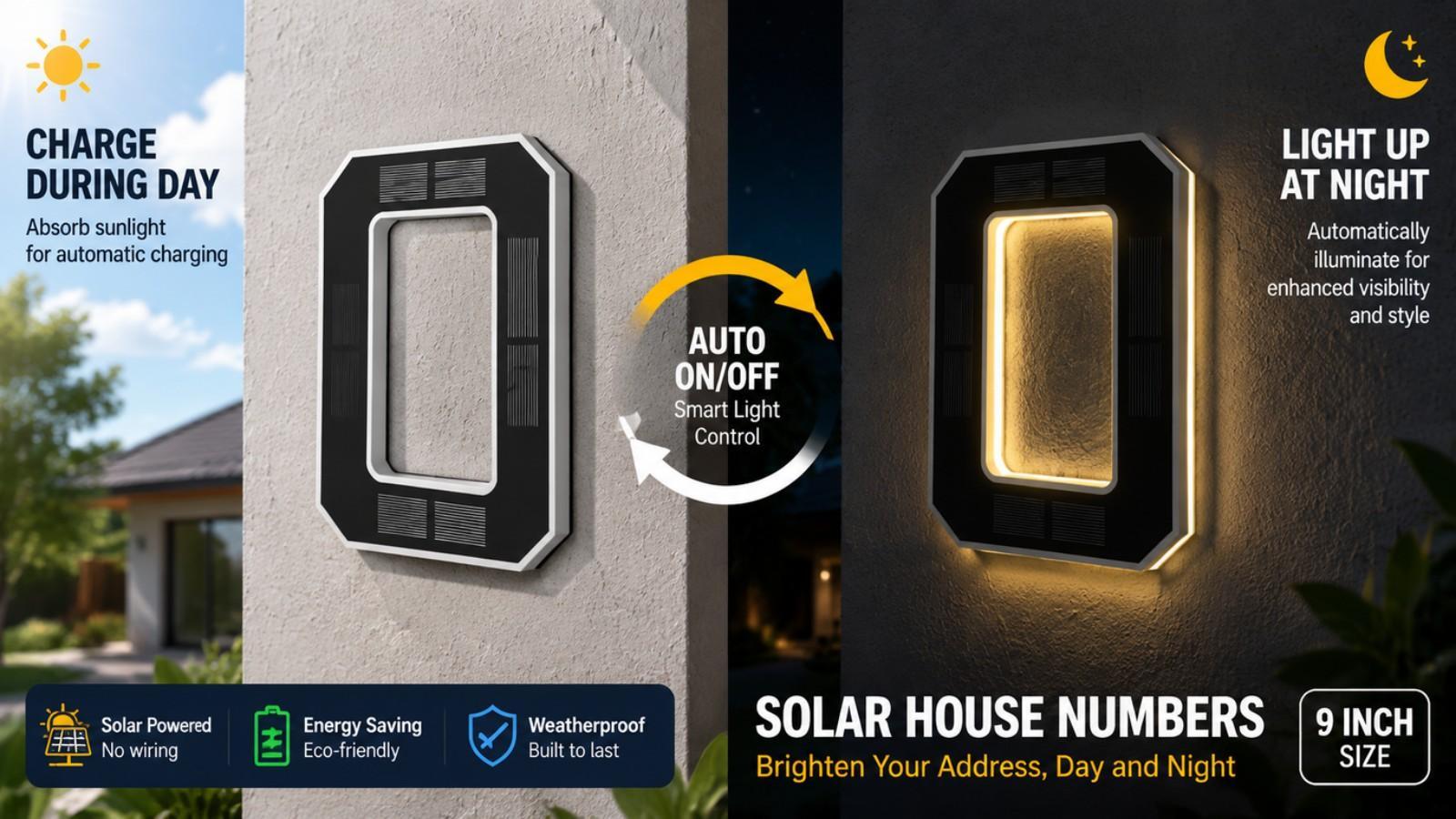 6.7 Inch Solar LED House Numbers - Waterproof Outdoor Address Signs, Multiple Style Options, Backlit Illuminated Exterior Modern House Numbers Light