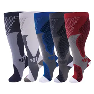 2XL-4XL Plus Size Wide Calf Compression Socks for Women & Men | 4/5 Pairs 15-20mmHg Over-the-Knee Anti-Rolling All-Day Support