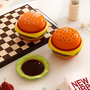 Plastic Burger Flavor Dipping Sauce Dish Set, Stackable Dumpling Condiment Plate Bowl Soy Vinegar Dip Small Serving Tray, Plastic Plates