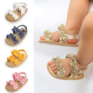 Baby Girls Summer Sandals, Anti-Slip Soft Sole Ruffle Flat Shoes Toddler First Walker