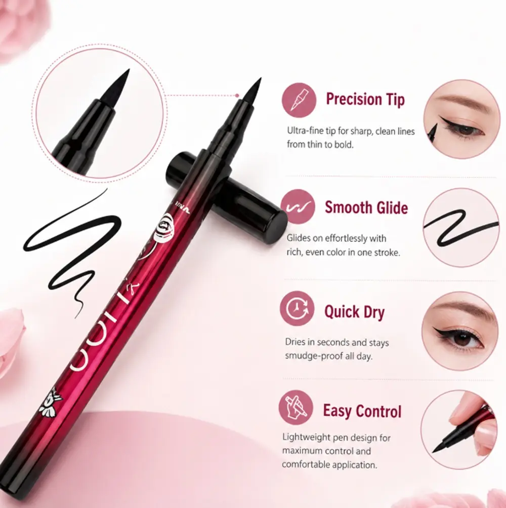 TIKA Waterproof Liquid Eyeliner, 36-Hour Long-Lasting Black Eye Liner with Precision Applicator, 1-Pack
