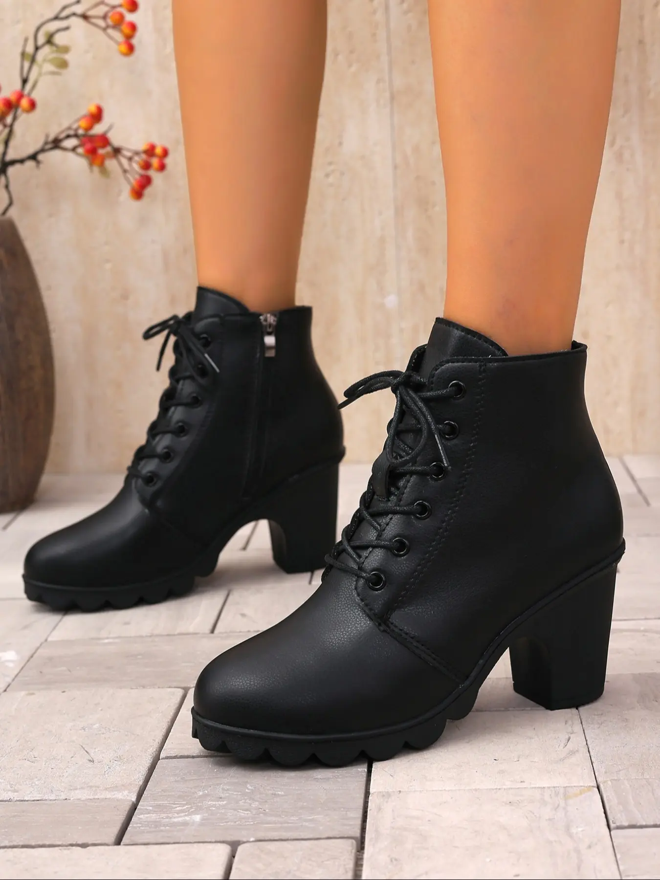 Women's new casual and comfortable ankle boots with heel, side zipper design, simple, autumn and winter outdoor walking shoes, suitable for daily leisure occasions, a must-have for gift, Thick Heeled Boots, Casual Warm Boots