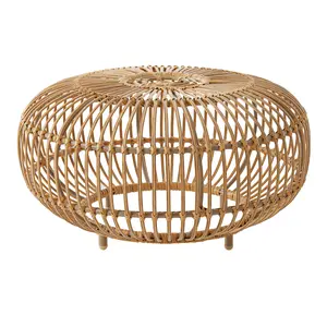 Boho Faux Rattan Coffee Table, 29.5x29.5x15.3 in Light Brown Square PE Woven Weather-Resistant Indoor-Outdoor Centerpiece for Living Room, Patio | Coffee Tables