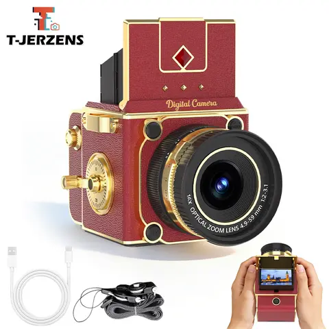 T-JERZENS Retro ABS Compact Point & Shoot Digital Camera - Digital Zoom, Memory/Micro SD Card Support, AVI Format, Lightweight, Automatic, Included Battery, Retro Film Look, Affordable, Birthday Gifts for Him, Travel Essential, Cameras for Pictures