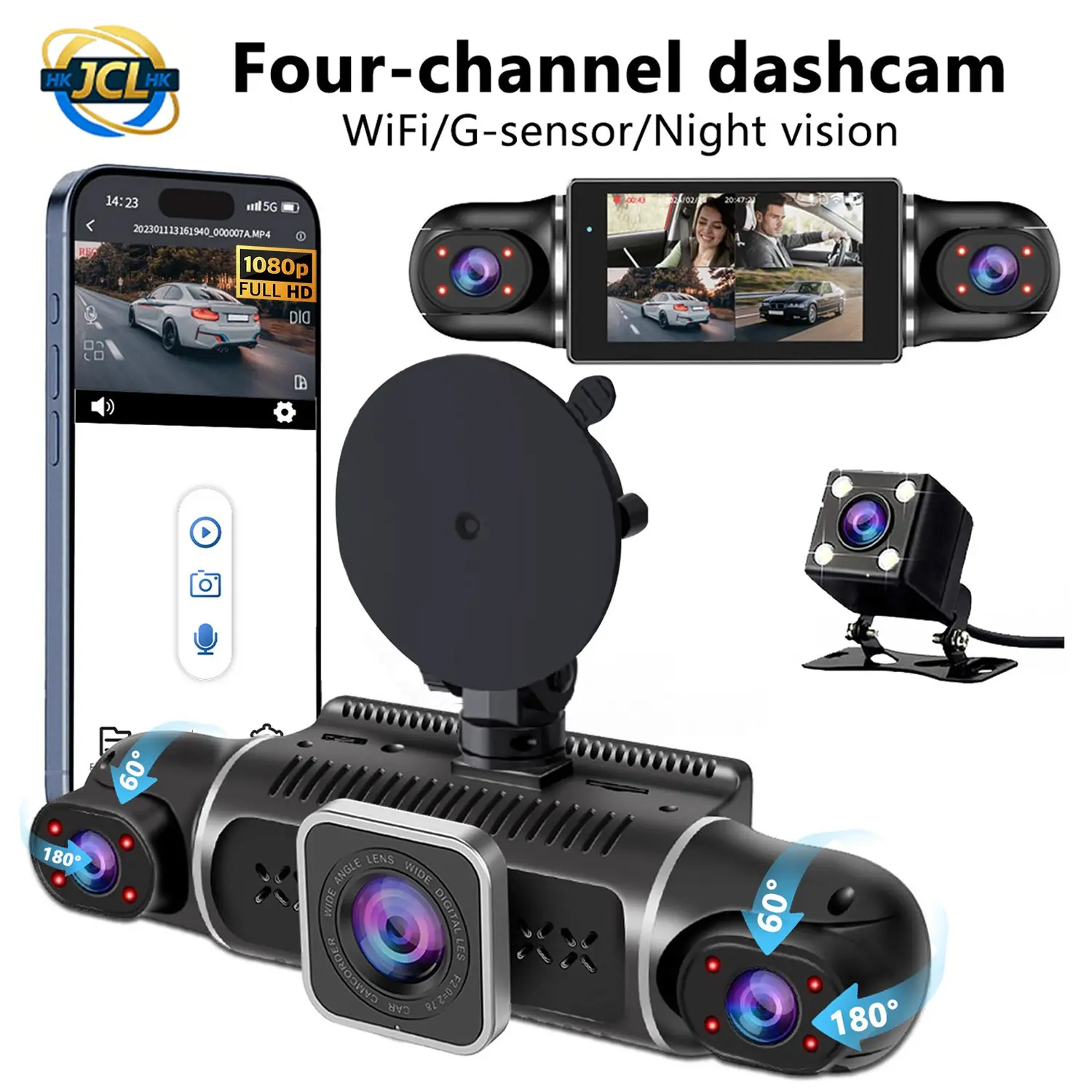 360° 4-Channel WiFi Car Dashcam 1080P Full HD - Night Vision, 24/7 Parking Mode, Motion Detection, G-Sensor, Loop Recording for Car/Truck/SUV, Easy Installation, HD Driving Recorder, Automotive Driving Recorder