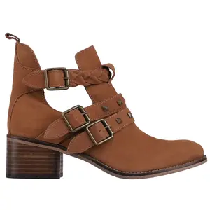 Diba True Womens West Valley Studded Braided Round Toe Pull On Casual Boots Ankle Mid Heel 2-3" - Brown