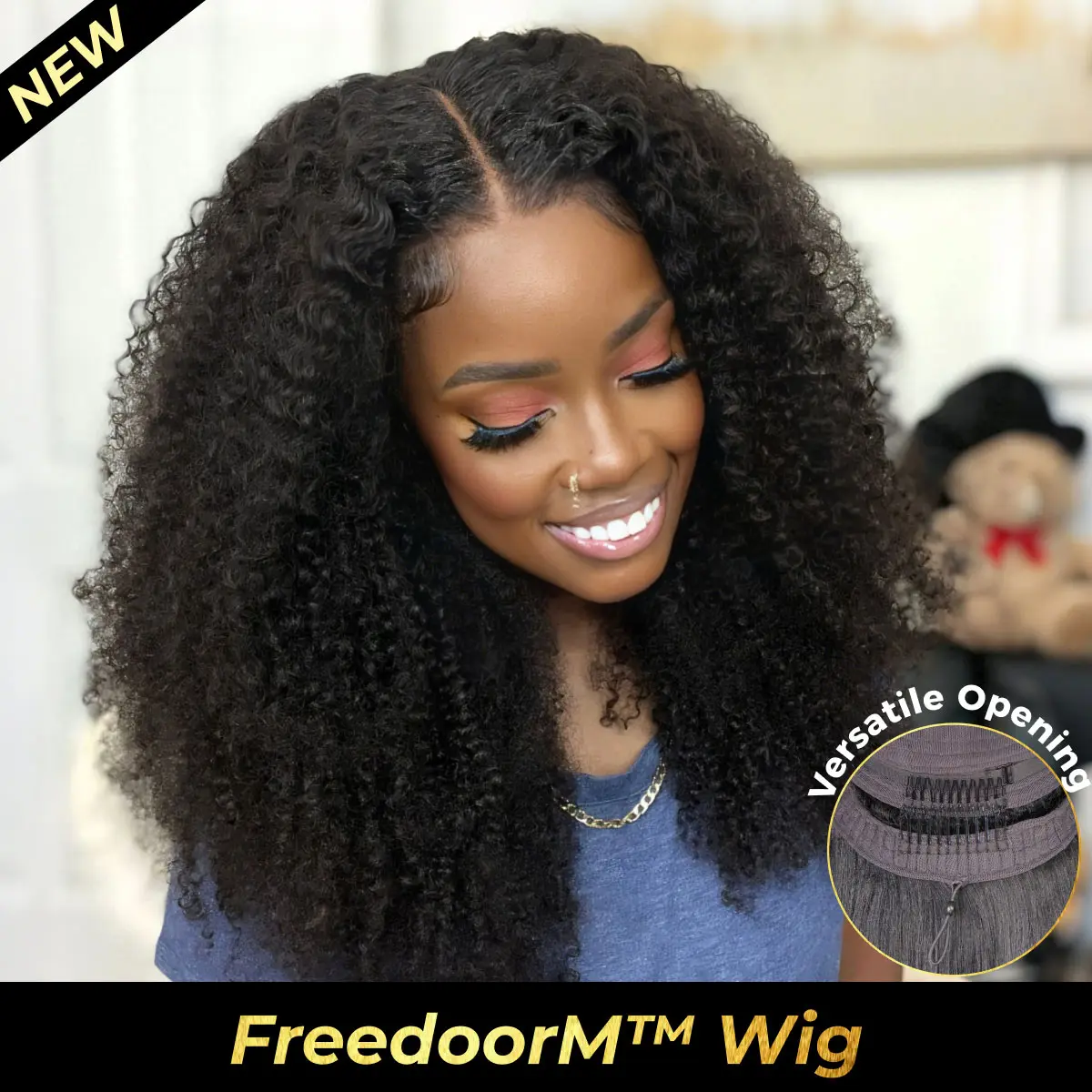 【NEW IN】OQ FreedoorM Wig Versatile Opening Design 9x6 Skin Lace Afro Curly Glueless Wigs Human Hair Pre Everything Drawstring Wig Scalp Friendly Breathable Beginner Friendly