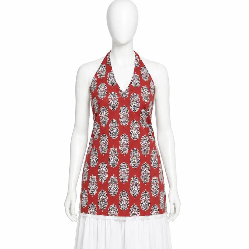Halter Neck Short Kurti  with Floral Embroidery Perfect for Pairing with Jeans Leggings and Skirt