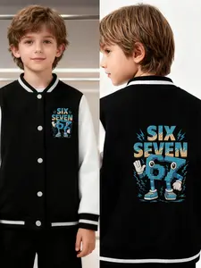Cartoon Building Blocks Numbers 67, Sixseven Robot Printed Boys' And Girls' Spring/Autumn New Style Cool Baseball Jacket Cardigan Coat, Casual Comfy Jacket, Suitable For Daily Outdoor Use, Versatile For All Occasions, Ideal Gift Choice