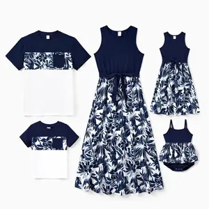 PatPat Family Matching Cotton Tee Flora Print Splicing Shirt or Tank Dresses
