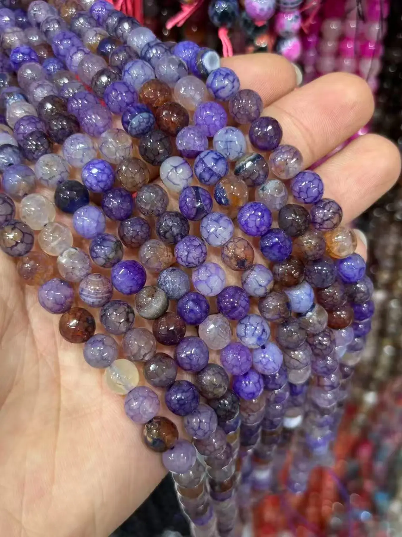 8mm Natural Stone Dragon Pattern Agate Beads, Hole Design for Stringing, DIY Jewelry Making, Craft Supplies, Sewing Accessories