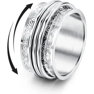 Stainless Steel Spinner Rings Fidget Band Rings Moon Star Flower Butterfly Anxiety Rings for Women Men