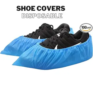 100 Pieces (50 Pairs) Shoe Covers Disposable Non-slip for Indoors  Waterproof Premium CPE Booties Shoes Protectors Coverings, fits up to size US Men and 13 US Women, Blue, Large