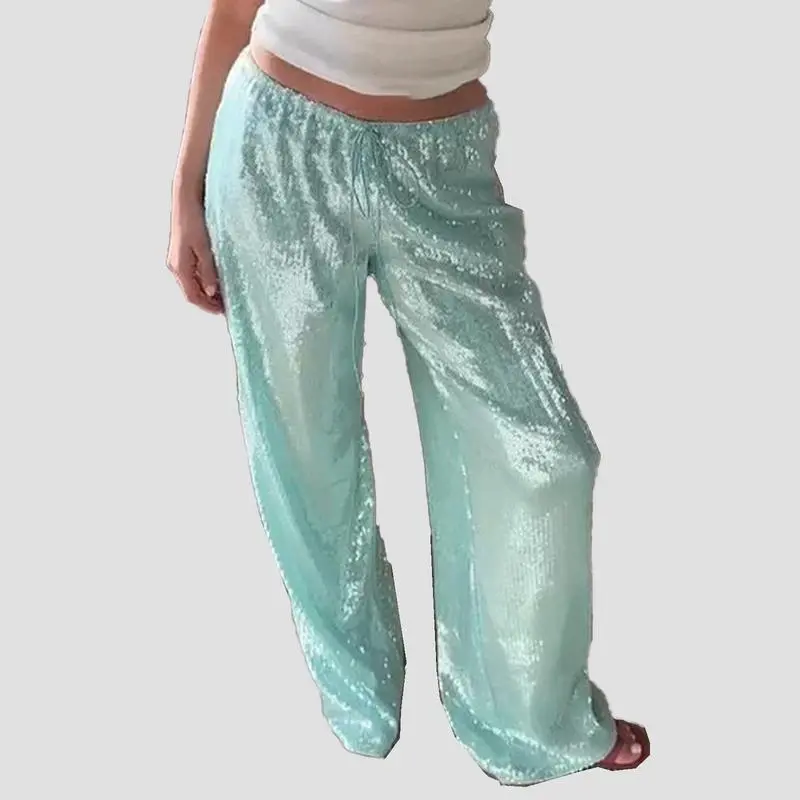NewSequin Pants for Women Low Rise Sparkly Glitter Wide Leg Disco Pants Party Dance Bottoms Wave Outfits Can be used with raincoat