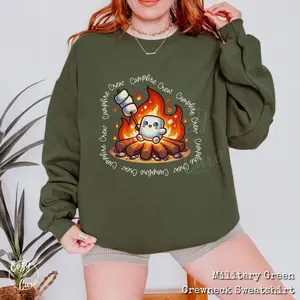 Campfire Crew Sweatshirt, Green Cabin Sweater Cottage Crewneck Camper Clothing National Park Camping Trip Hoodie 2025 Outdoorsy Hooded Shirt
