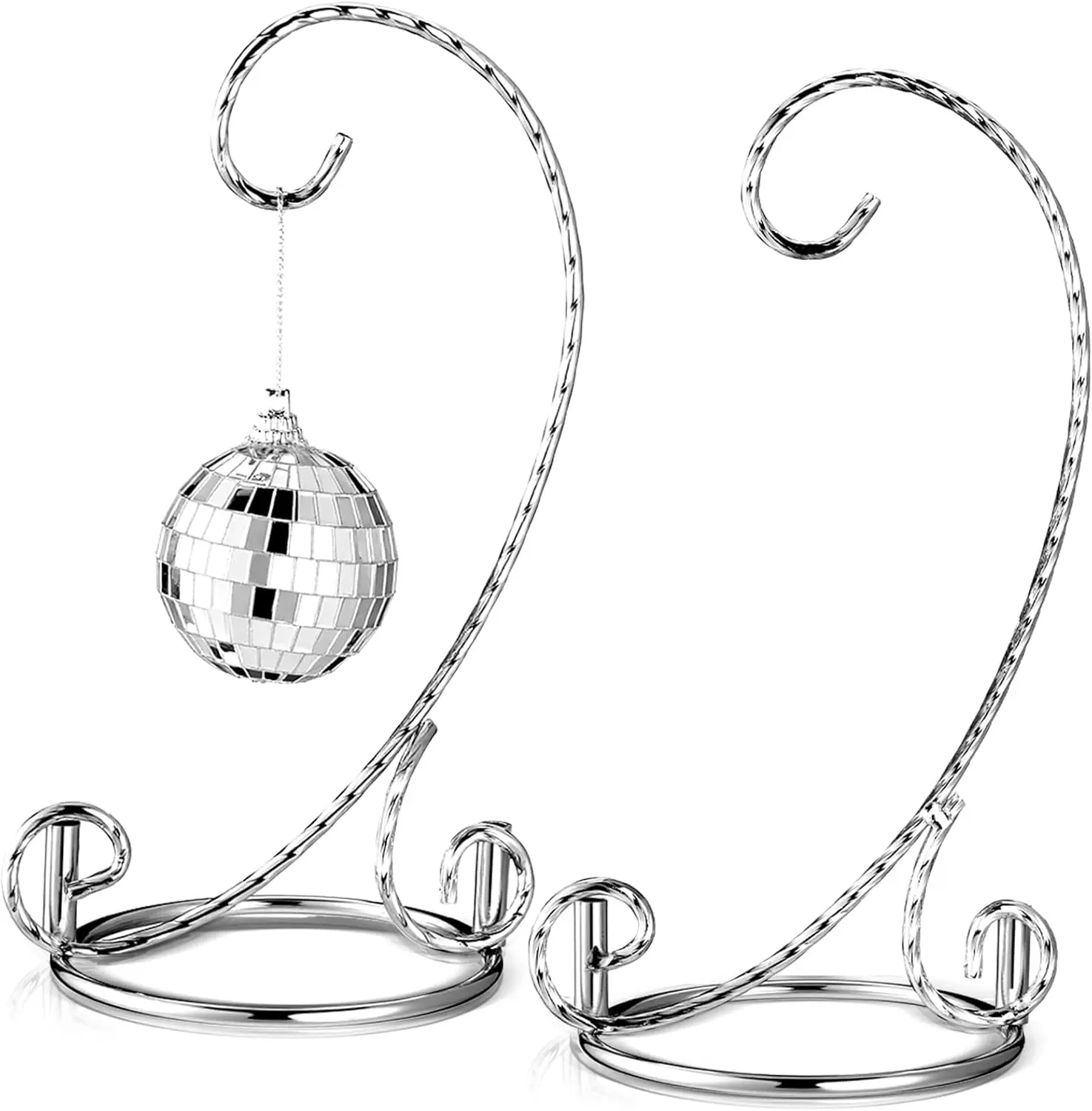 2 Pcs Small Twisted Ornament Display Stand 7.5" H Ornament Hanger Stand Holder Hanging Terrarium Holder for Wedding Christmas Home Office Decor(Silver)