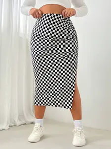 Plain Versatile Plaid High Waist Shrink Wrap Bodycon Fit Skirt, Fashionable and Comfortable, Perfect for Daily Wear Everyday