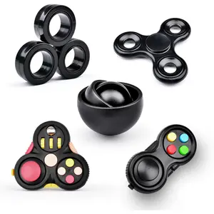 001-X Fidget Toys Adults Pack 5Pcs,Fidget Spinner with Magnetic Rings Gyro,Fidget Controller Autism Sensory Toys,ADHD Stress Anxiety Desk Fidgets,Easter Basket Stuffers for Kids Teen Boys(BK)