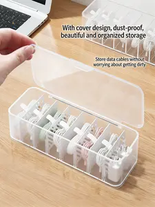 Anti-Dust Cable Management Box, Phone Charging Line Organizer, Desktop Data Line Storage Holder, Cord Keeper for Desk Organization, Desk Accessory
