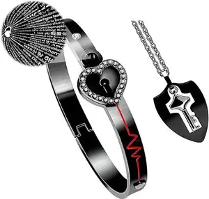 [3-5 Days Delivery] We-lock-in Heart Lock Bracelet & Key Necklace Set with "I Love You" In 100 Languages