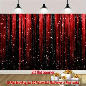 1PC,2D Flat 2D Flat Backdrop Red Black Sequins Tassel Party Background Cloth Birthday Wedding Photography Decoration Curtain Stage Setting Backdrop Wall Festival Event Photo Prop