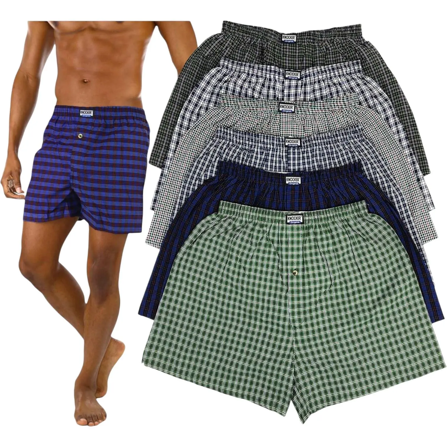 ToBeInStyle Men's Multi-Item Pack Of Classic Fit Tartan Plaid Boxers W/ Button Fly Menswear Soft