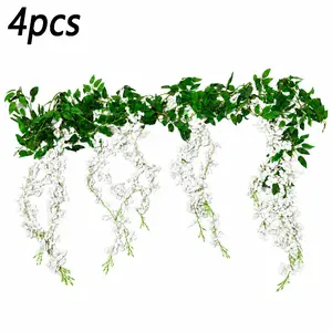 4 Packs of 6ft White Artificial Wisteria Hanging, Artificial Flowers For Outside - Artificial Flower Decoration Vine Garland for Wedding Arch, Party, Garden, Home Decor - Spring & Summer Celebrations