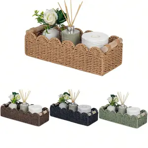 Handmade Woven Storage Basket, Multifunctional Desktop Organizer, Home Organization Containers, Home Storage Supplies, Decorative, Ideal for Living Room, Snacks, Toys, Keys, Bohemian Geometric Design