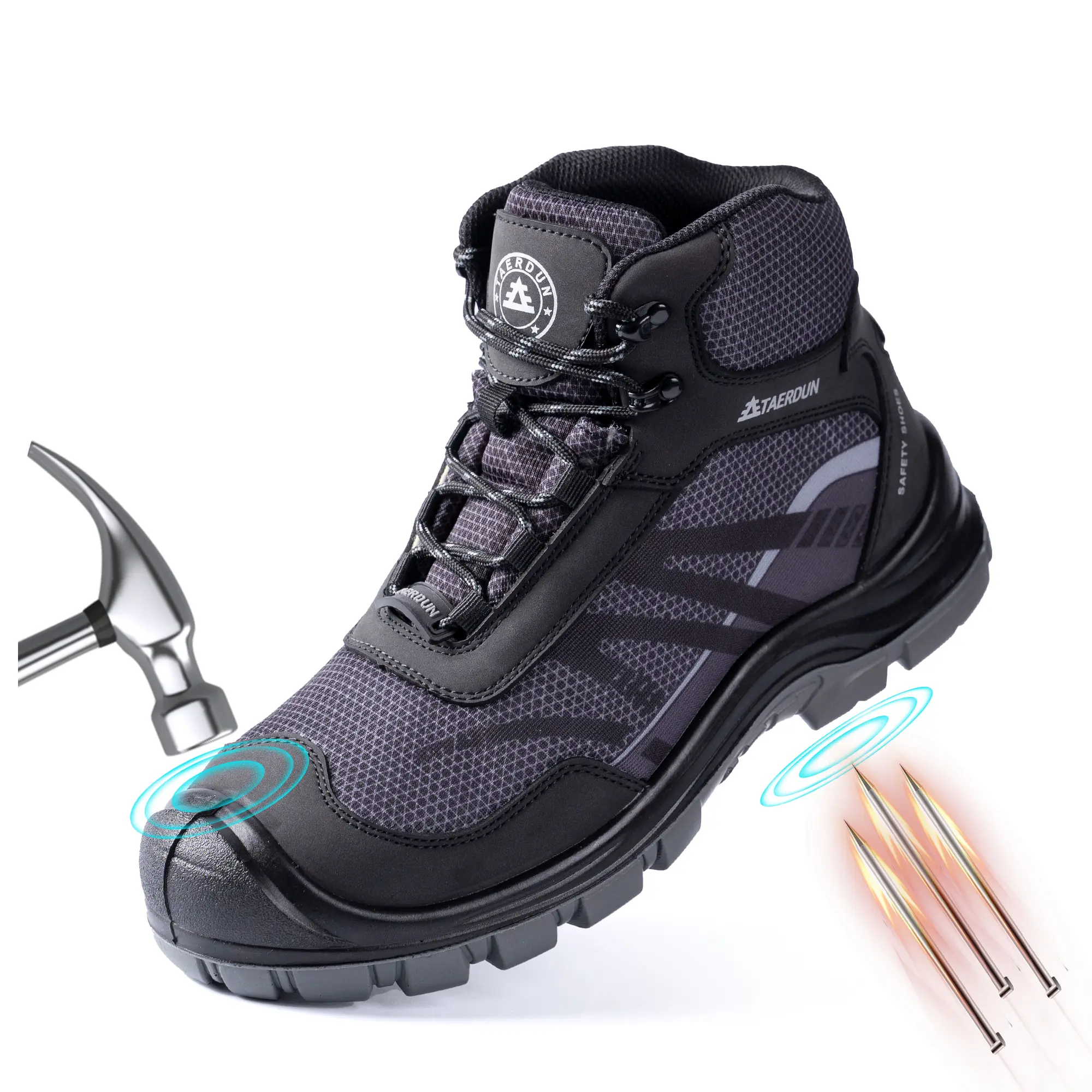 TAERDUN Men's Steel Toe Work Safety Footwear - Closed Worker Boots, Non-slip, Breathable, Comfortable, Lightweight Industrial & Construction Welding Shoes, Dark Grey 416, Walking Shoes