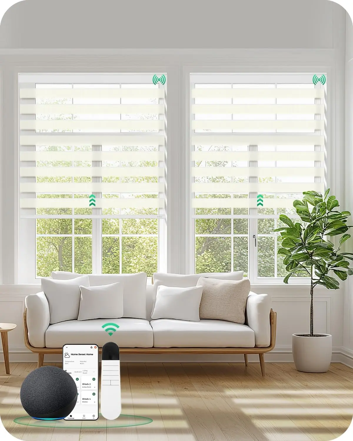 Allesin Motorized Zebra Blinds with Remote | Electric Dual Layer Light Contorl Shades, Cordless Smart Blinds for Living Room, Bedroom, Home Office