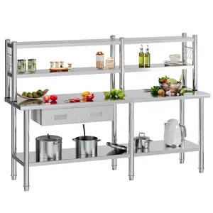 AMERLIFE Stainless Steel Table for Prep & Work Adjustable Shelf for Commercial Kitchen, Restaurant, Hotel, Garage