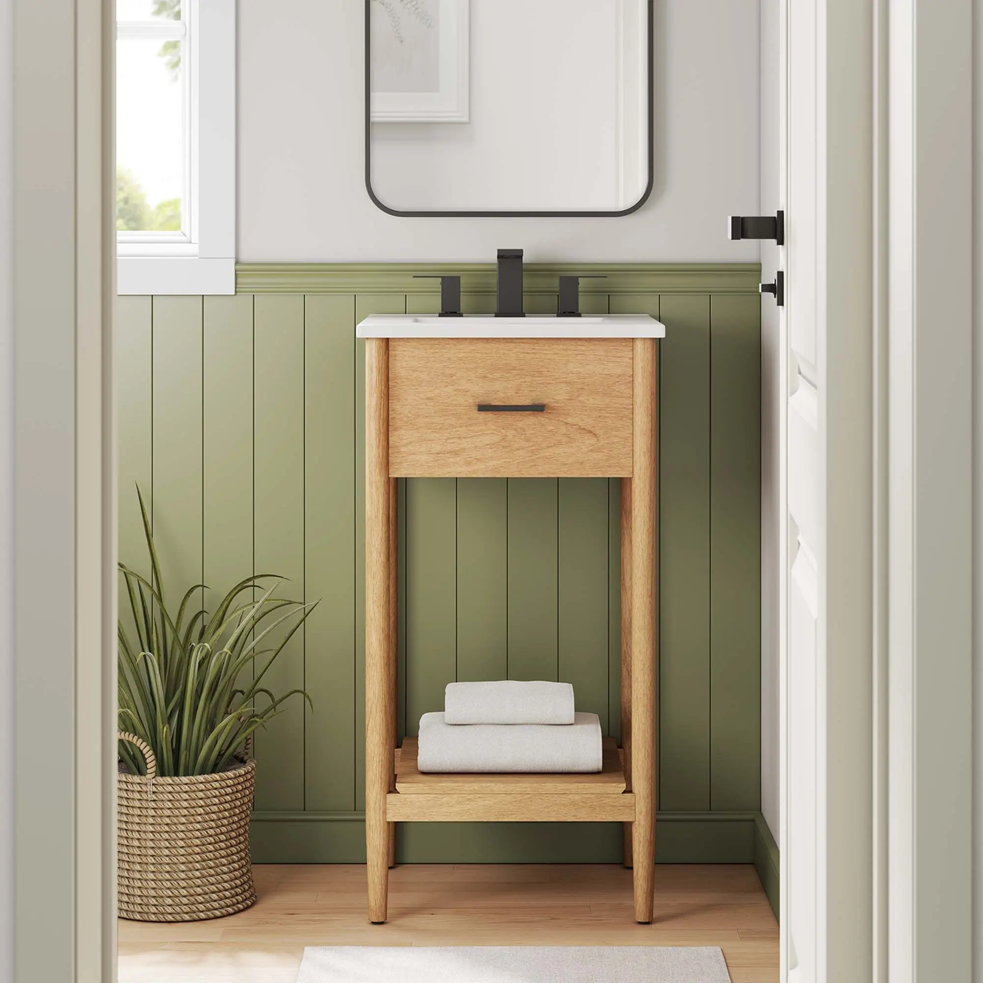 18" Modern Aesthetic Natural Wood Bathroom Vanity Cabinet with Storage Drawer, Sink Basin Not Included, Home Improvement Bathroom Fixture, Organize