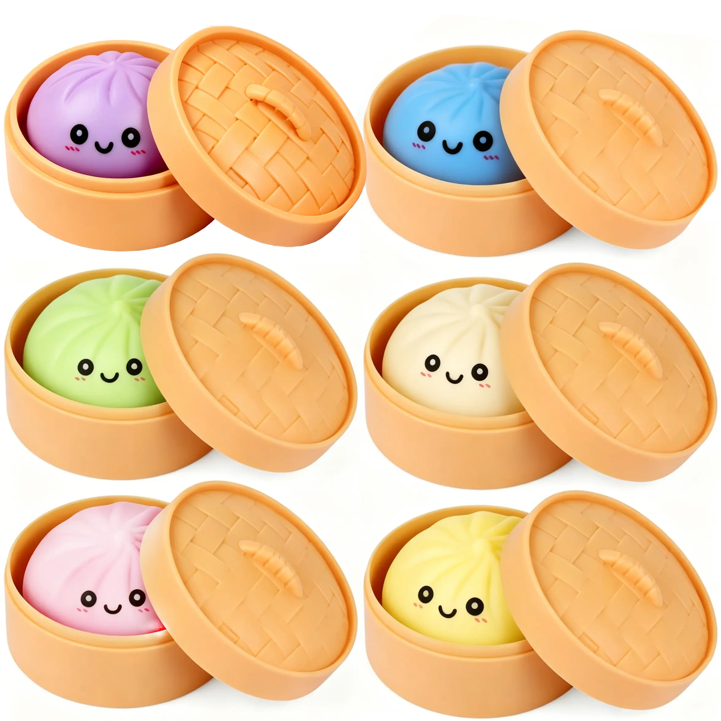 Dumplings Stress Balls, Kawaii Squishy Toy with Food Steamer Design, Stretchy Fidget Sensory Desk Accessory, Cute Stocking Stuffer for Stress Relief