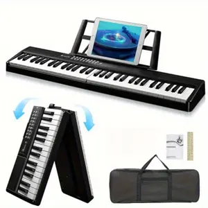 61-Key Half-Weight Foldable Portable Black Electronic Organ Piano (GEP-204/889) - 36V Safe Operation, USB Power, Compact Design, Durable Construction, Sleek Modern Look, No Battery Required, Home Music Practice, Teen Boy Gift