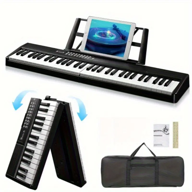 61-Key Half-Weight Folding Portable Digital Electronic Piano Keyboard (GEP-204/889) - 36V Safe Operation, USB Power, Compact, Durable, Sleek Modern Style, No Battery, Bluetooth, Recording, Home Practice, Teen/Relatives Gift, Portable Digital Piano