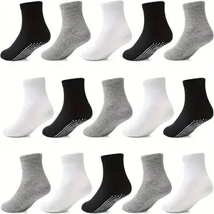 15/30 Pairs Of Mid-tube Solid Color Spot Glue Non-slip Socks, Toddler Socks With Gripper Boys And Girls, Child Non-slip Gripper Boys Socks Semi-cushioned Crew Sports Socks