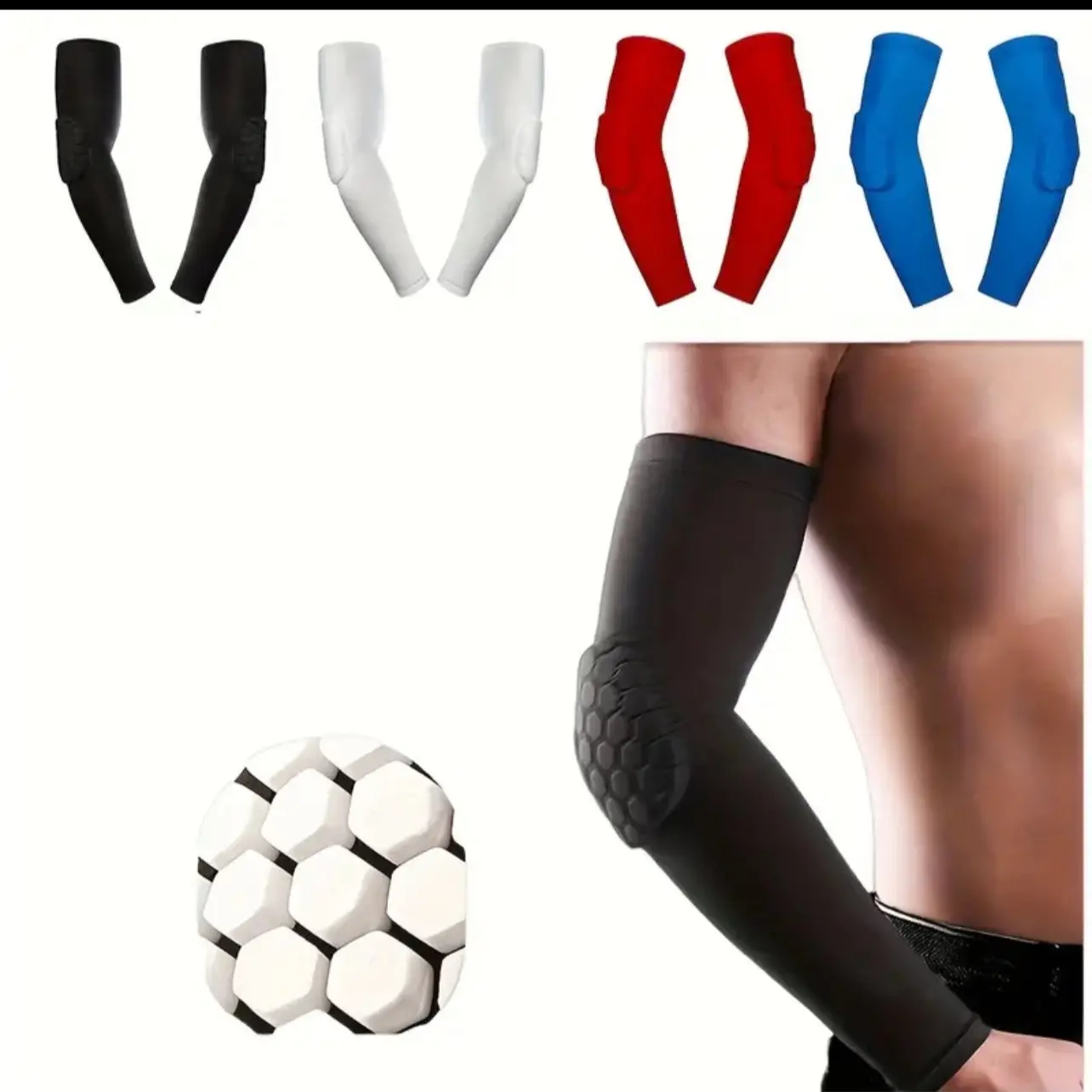 2pcs Elbow Pads, Basketball Shooter Sleeves, Collision Avoidance Hex Padded Arm Sleeves For Volleyball Football Baseball Summer Cycling