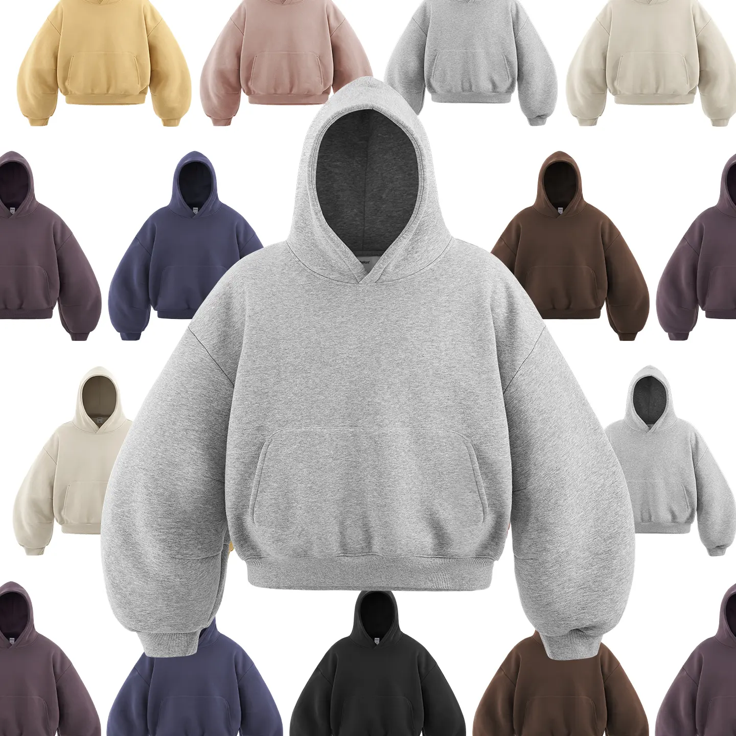 Inflation Men's Fleece-Lined Hoodie - Long Sleeve Cropped Boxy Oversized, Stylish Curved Blade Short Hooded, Winter American-Style Eggshell Top, Cozy Loose-Fit Minimalist Casual Streetwear Clothing, Cozy Men's Hoodies, Loose-Fit Men's Hoodies