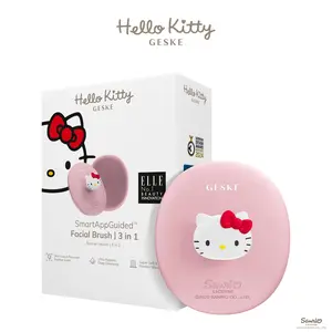GESKE x Hello Kitty | SmartAppGuided™ Facial Brush | 3 in 1 | Professional Facial Cleansing Brush with Handle | Skin Cleansing Soft Silicone Facial Brush | Routine Skincare | Gentle Cleansing