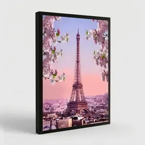 Pink Blossoming Paris Street Eiffel Tower Romance Living Room Wall Art Landscape Canvas Print for Home Office Decor Eco-Friendly Fade-Resistant Waterproof UV-Protected