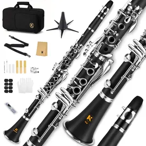 Clarinet B Flat for Beginner Student Nickel-Plated with 2 Replaceable  for School Band Orchestra adult  with Hard Case, Mouthpiece, Stand, Cleaning Kit, Gloves, Strap, 3 Reeds