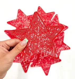 5” Red Sequin Star Embroidery Patch